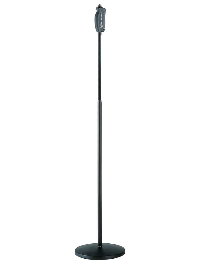 K&M Round Base Straight Mic Stand with One-Handed Clutch, and Matte Black Finish