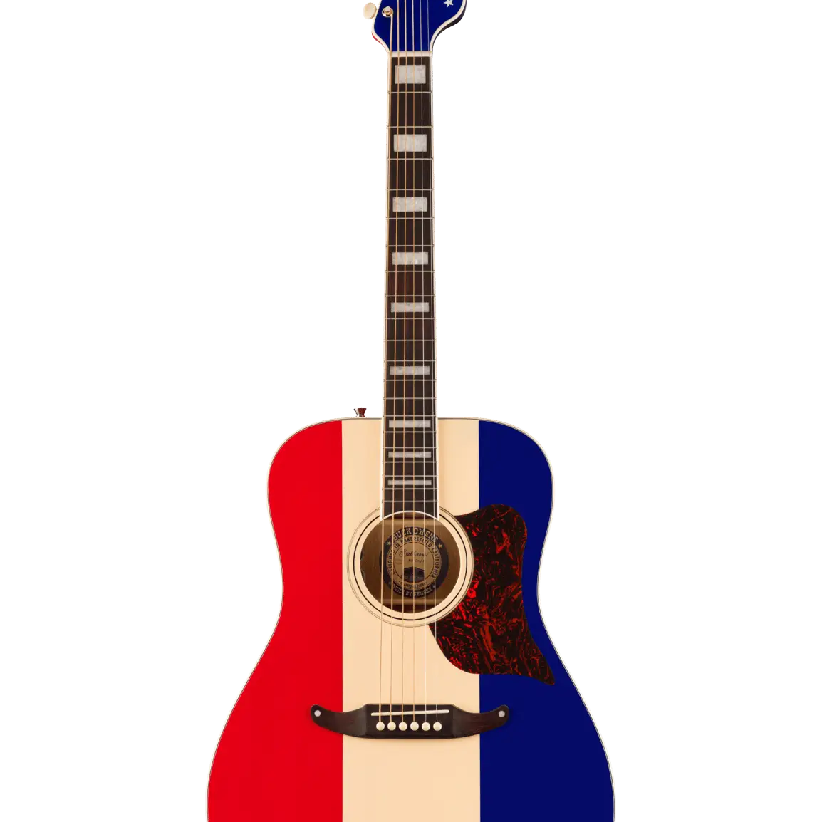 Fender Buck Owens Kingman acoustic guitar with red, white, and blue finish and dreadnought body