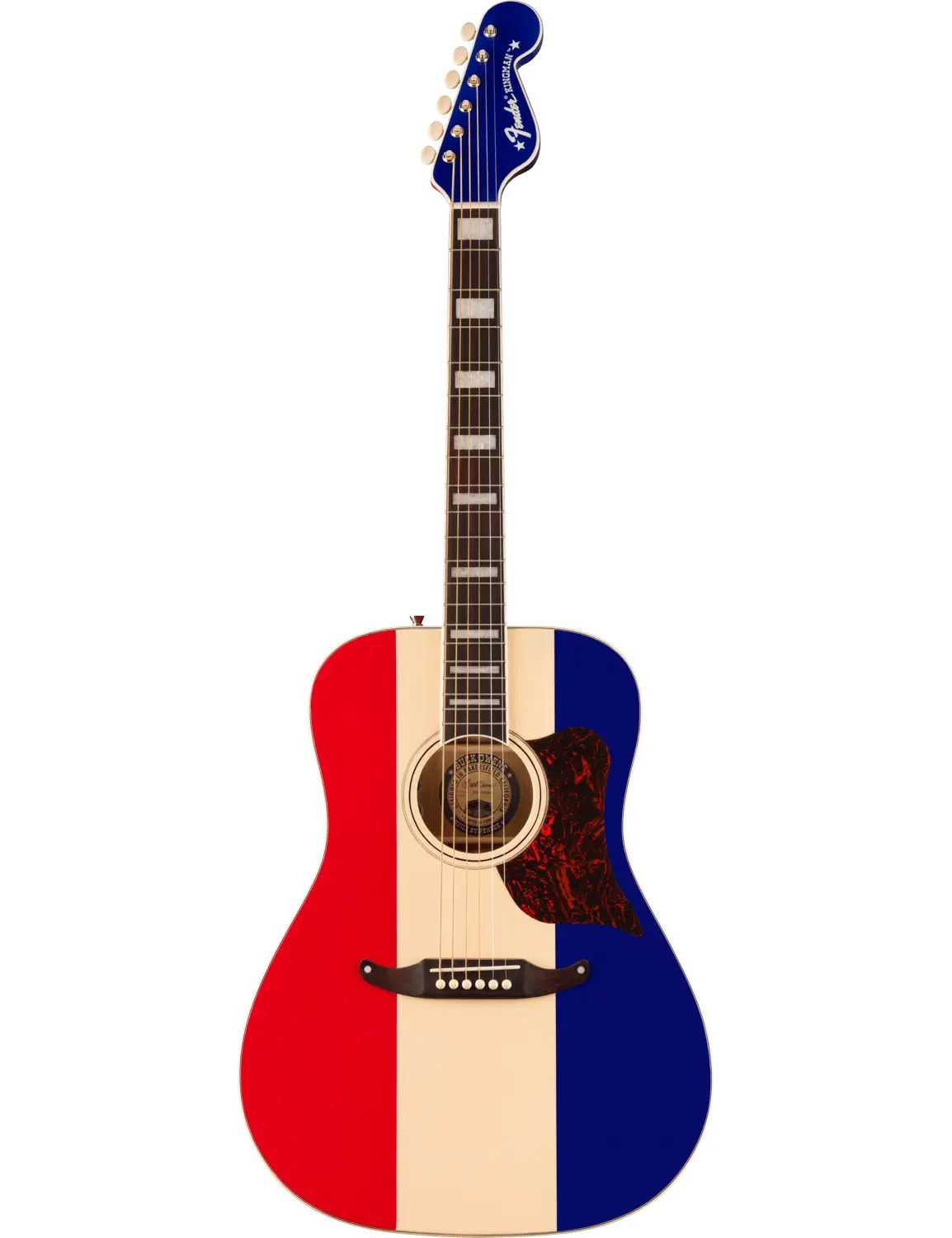 Fender Buck Owens Kingman acoustic guitar with red, white, and blue finish and dreadnought body