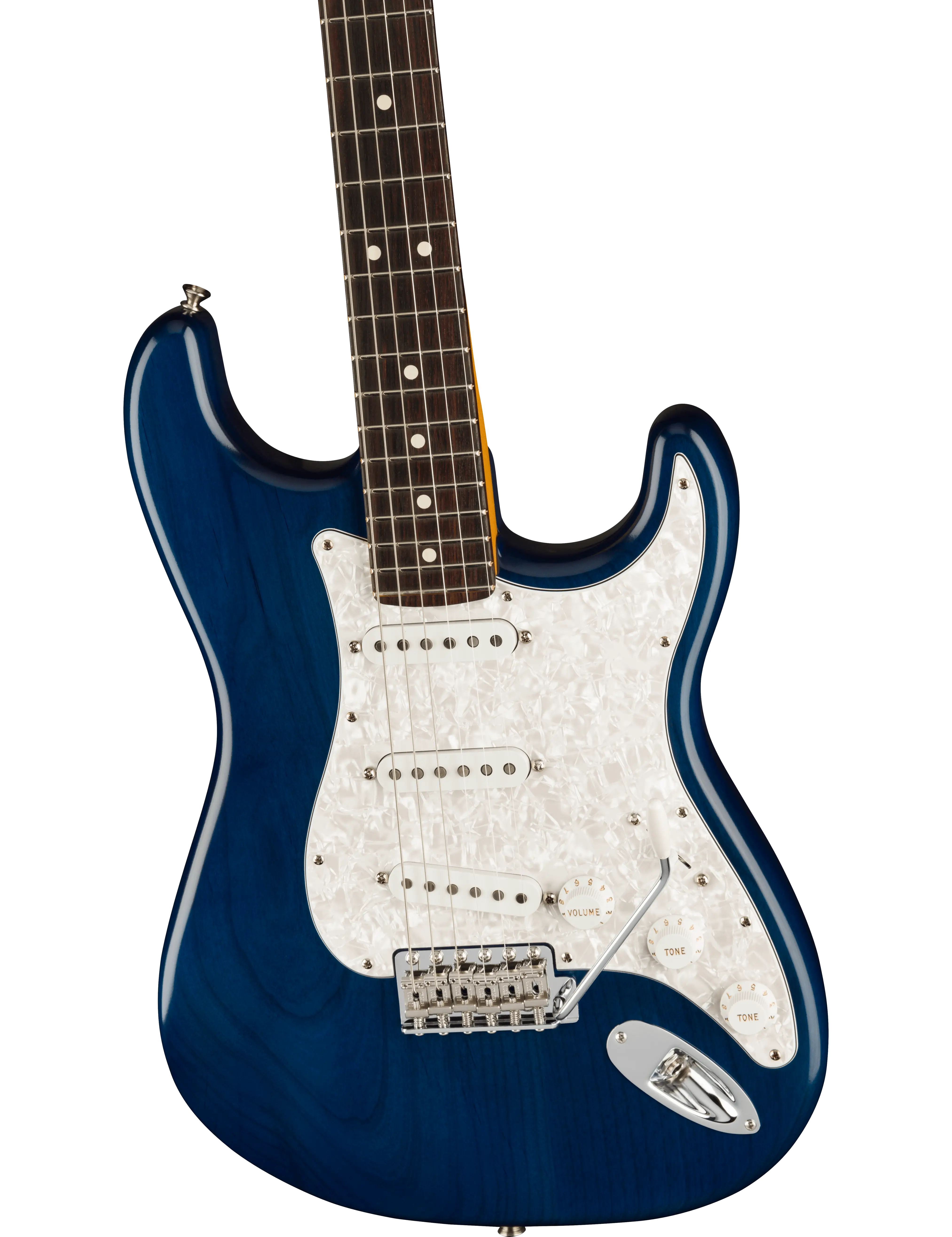Fender Cory Wong Stratocaster flat-lay front view with locking tuners and push/push switch