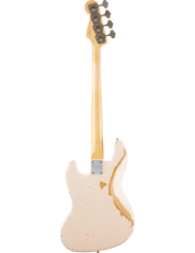 Fender Flea Jazz Bass back angle showing Road Worn finish and engraved neck plate