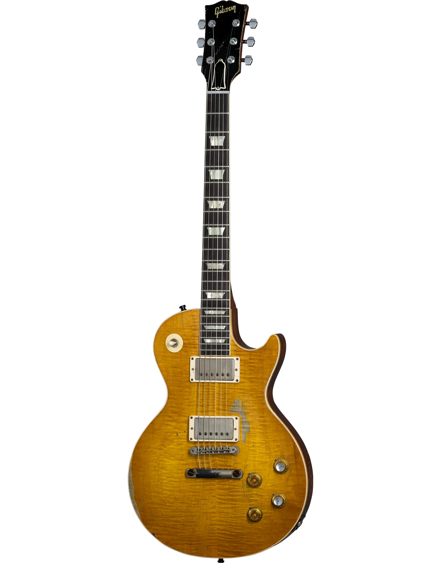 Full view of Gibson Kirk Hammett Greeny Les Paul Standard guitar.