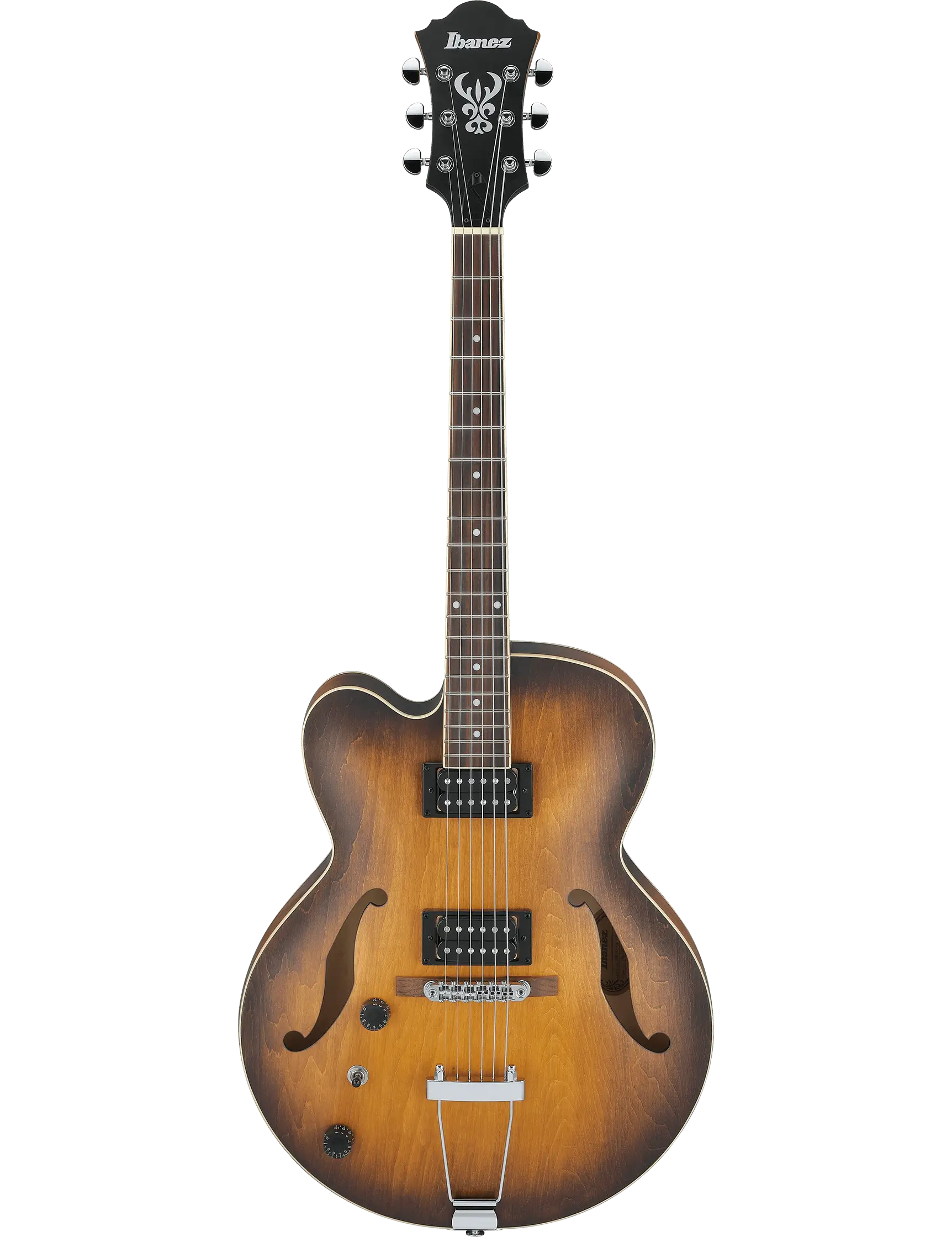 Ibanez AF55L left-handed hollow-body electric guitar in Tobacco Flat finish.