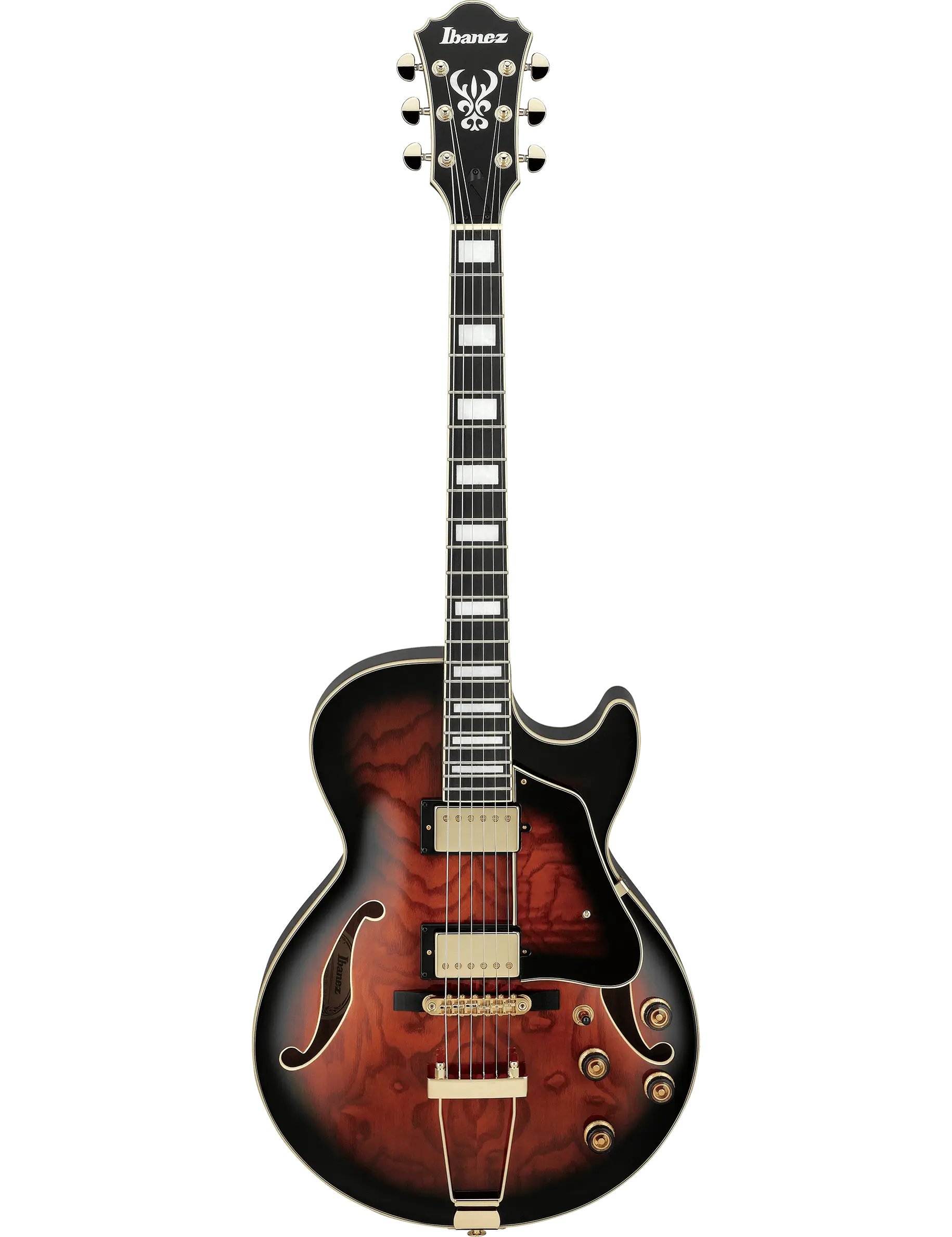 Ibanez AG95QA Artcore Expressionist hollow-body electric guitar in Dark Brown Sunburst finish.