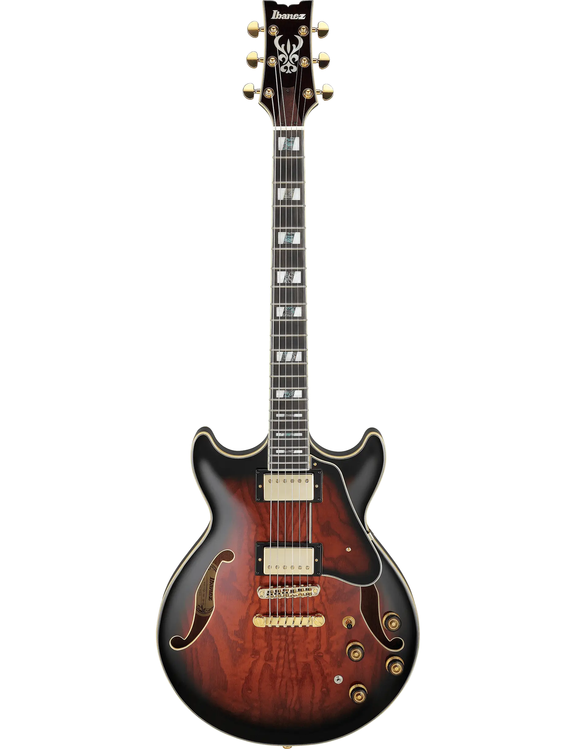Ibanez AM153QA Artstar semi-hollow electric guitar in Dark Brown Sunburst finish.