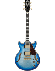 Ibanez AM93QM Artcore Expressionist semi-hollow electric guitar in Jet Blue Burst finish.