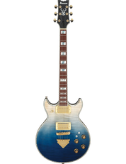 Ibanez AR420 electric guitar in Transparent Blue Gradation finish, featuring a flamed maple top, okoume body, Super 58 humbucking pickups, and Tri-sound switches for versatile tonal options.