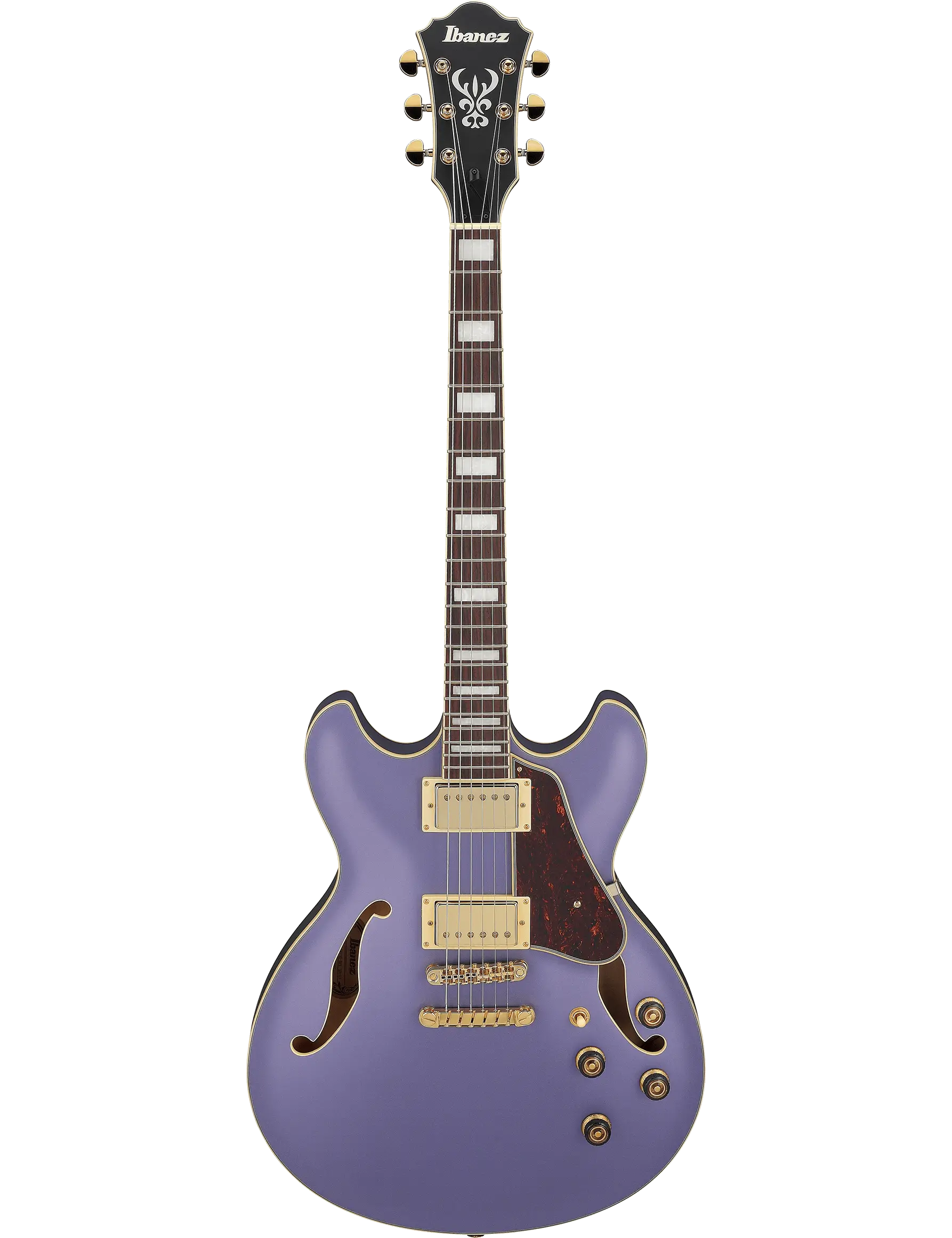 Ibanez AS73G semi-hollow electric guitar in Metallic Purple Flat finish.