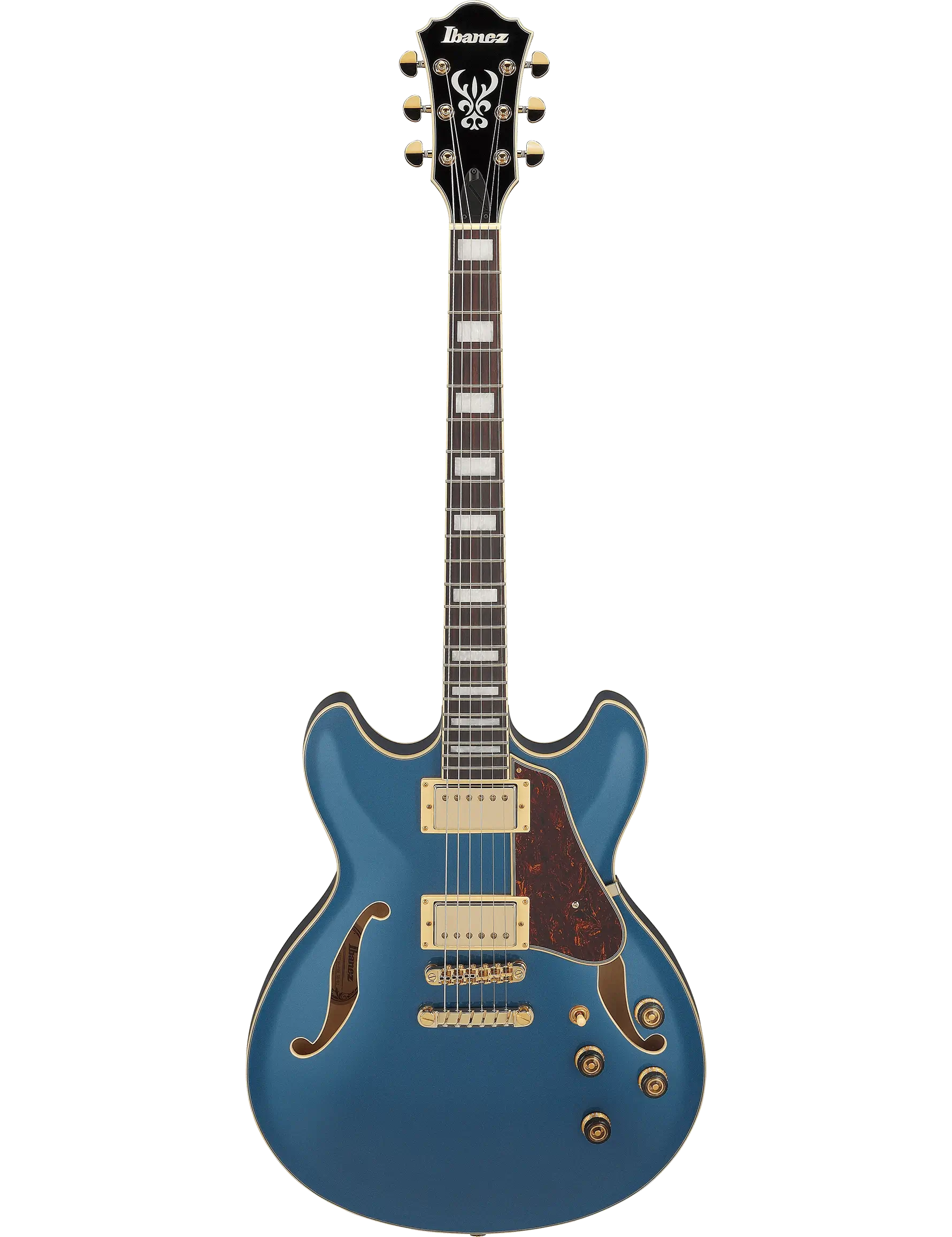 Ibanez AS73G semi-hollow electric guitar in Prussian Blue Metallic finish.