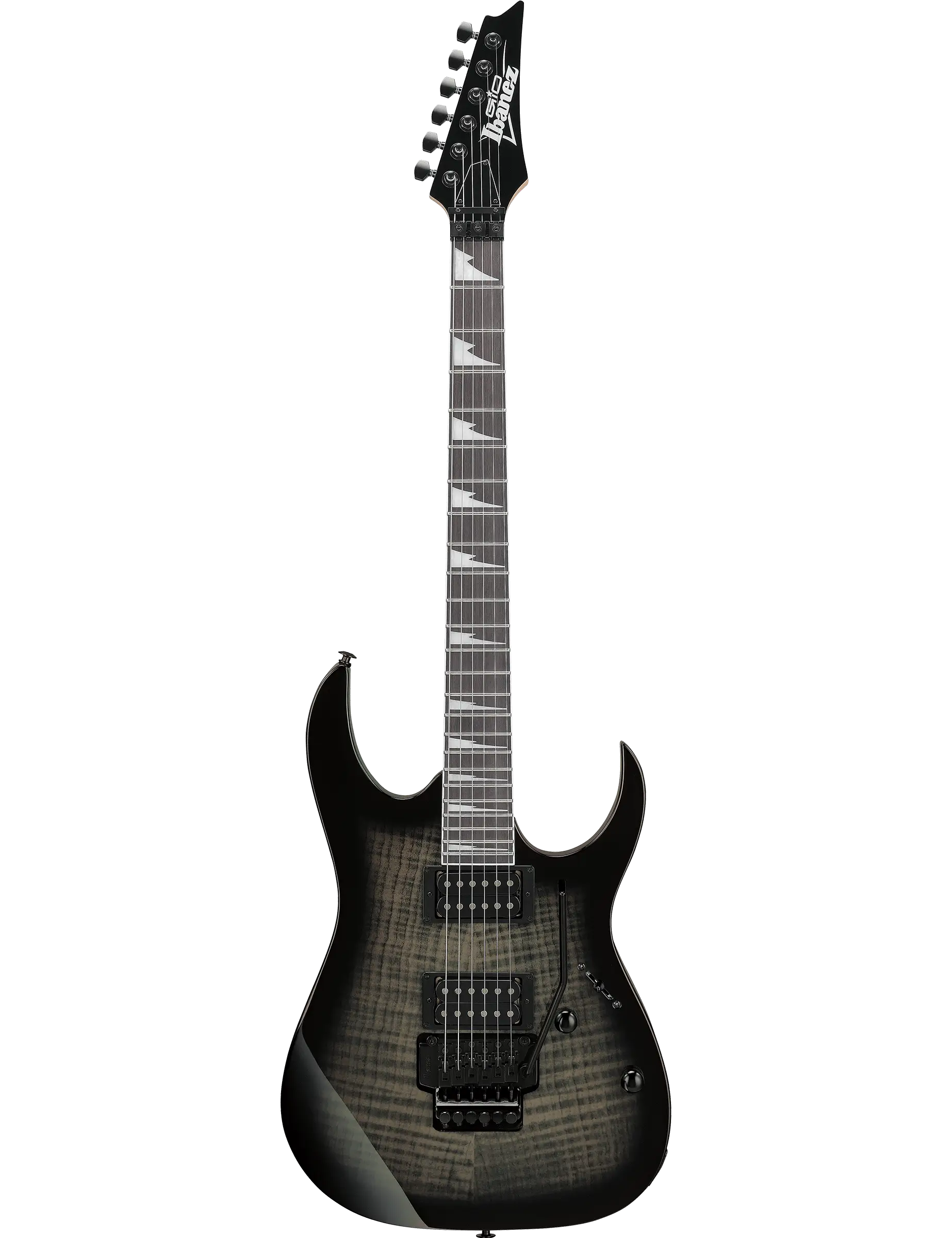 Ibanez GRG320FA electric guitar in Transparent Black Sunburst finish.​