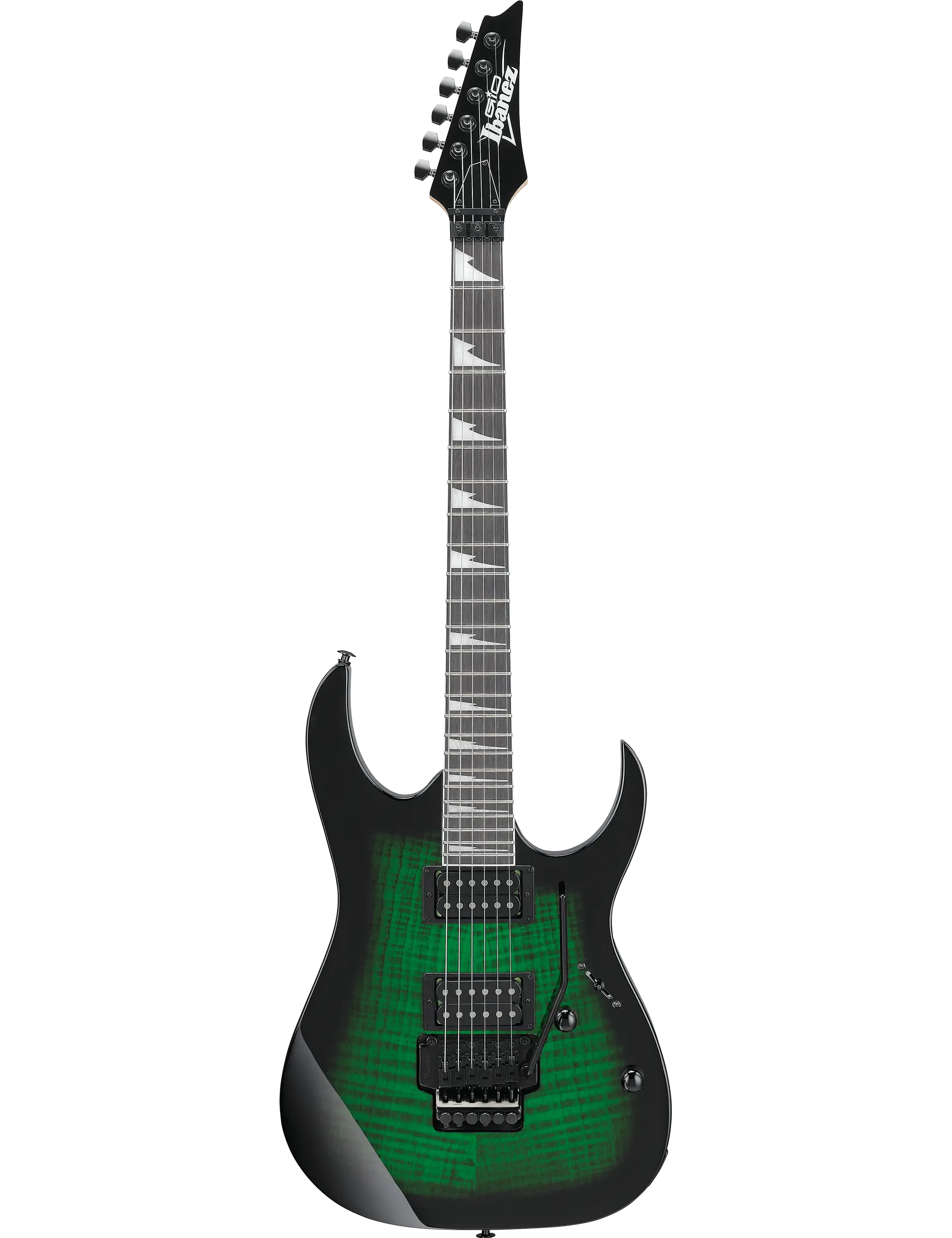 Ibanez GRG320FA electric guitar in Transparent Emerald Burst finish.