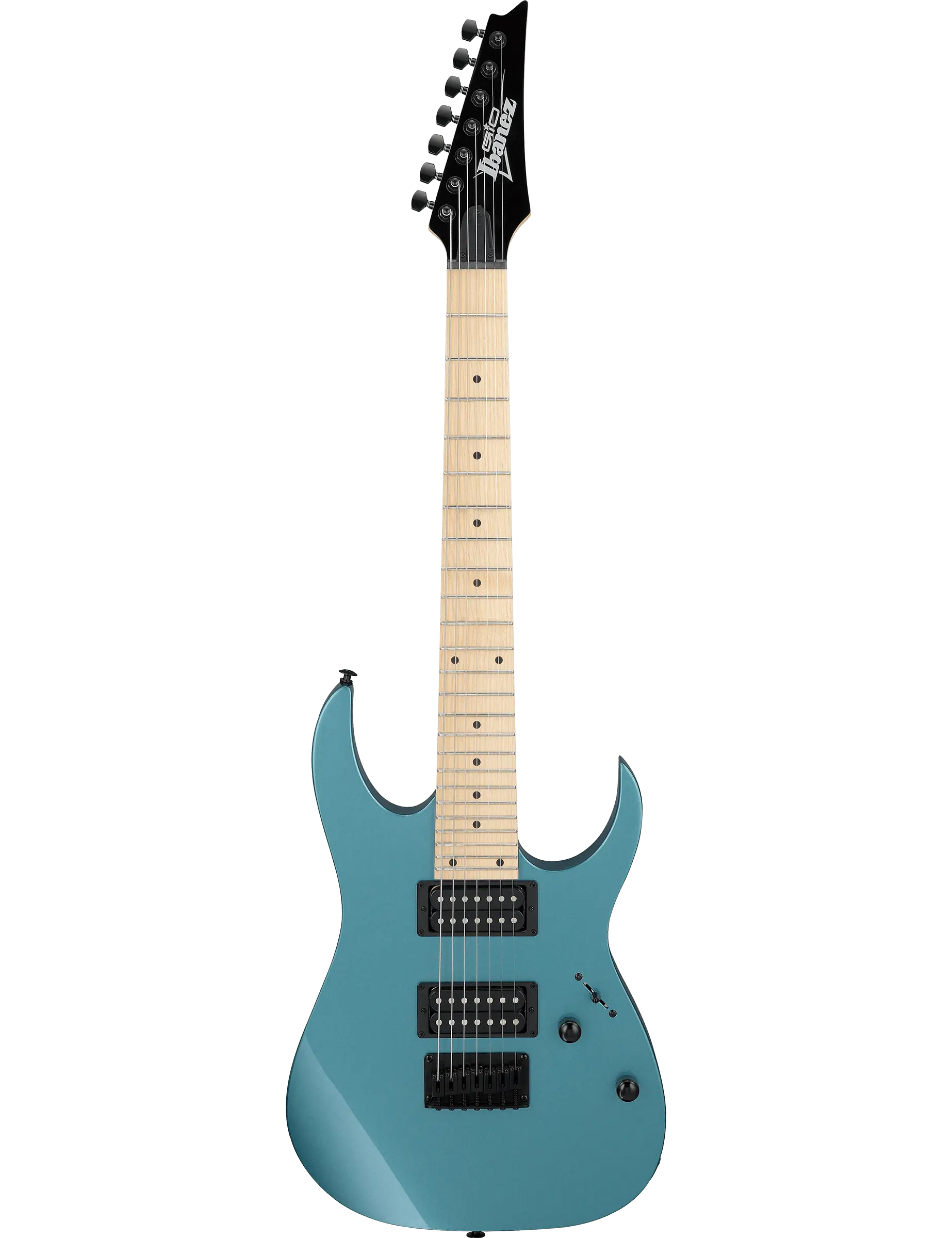 Ibanez GRG7221M 7-string electric guitar in Metallic Light Blue finish.