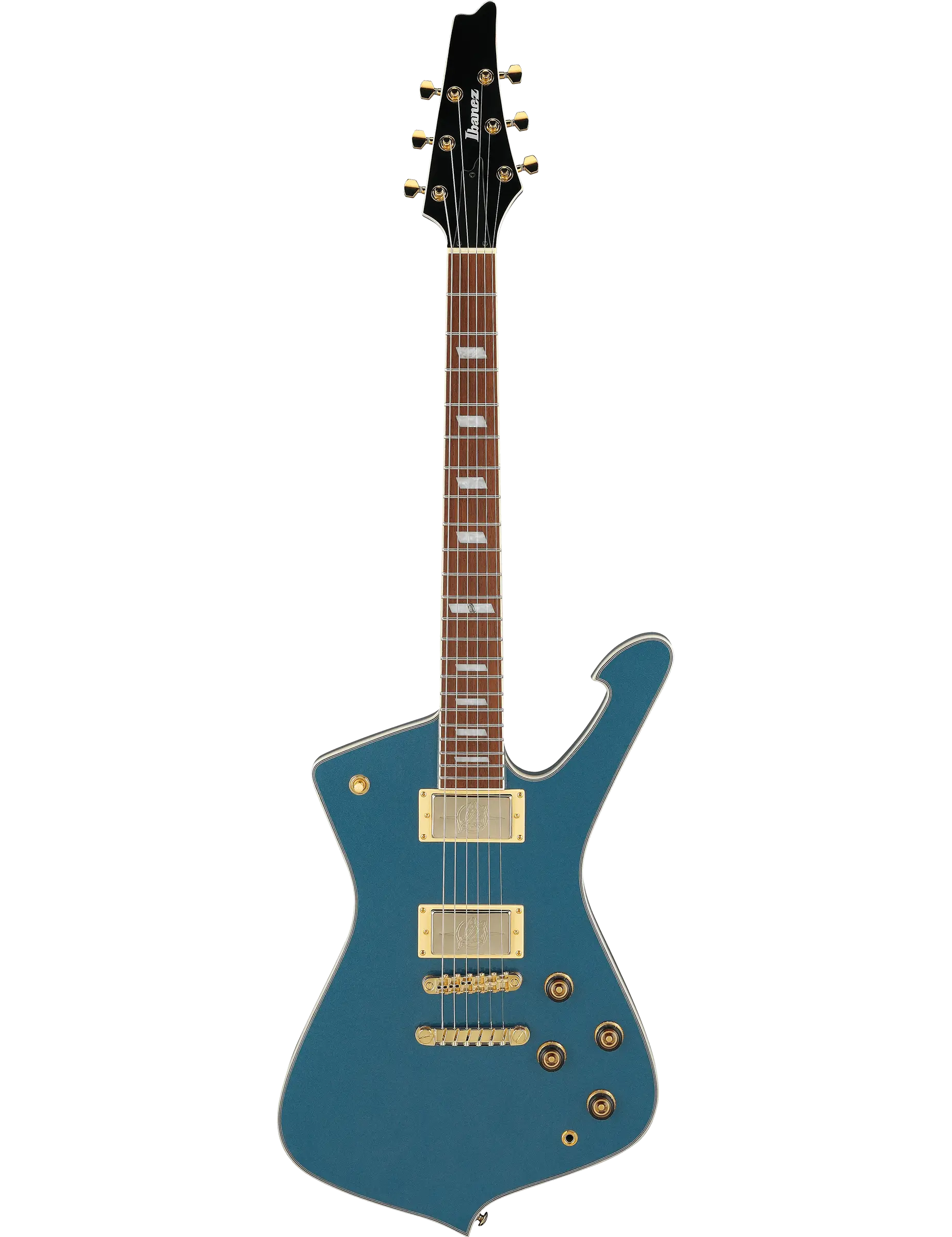 Ibanez IC420 Iceman electric guitar in Antique Blue Metallic finish.