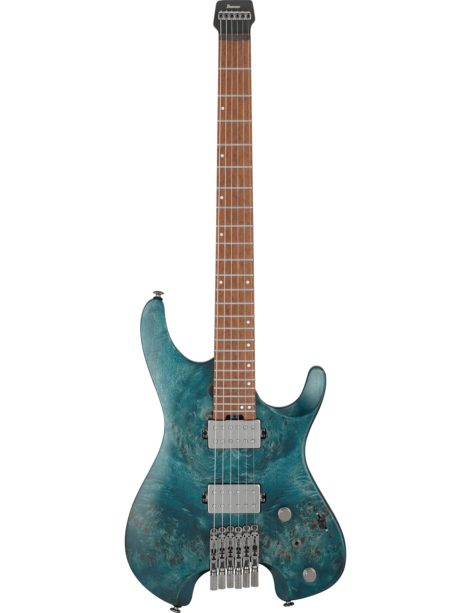 Ibanez Q52PB headless electric guitar in Cosmic Blue Low Gloss finish, offering sleek aesthetics and high-performance features.