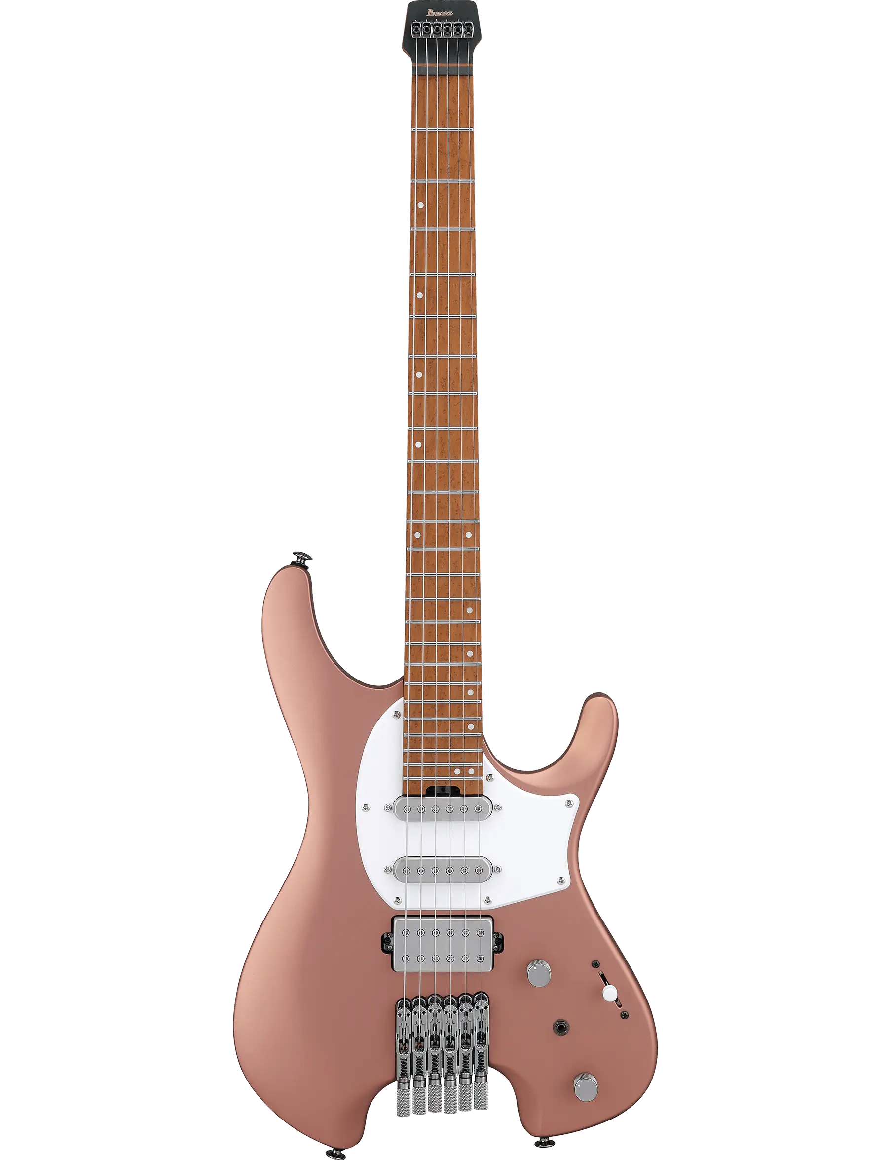 Ibanez Q54W headless electric guitar in Copper Metallic Matte finish, featuring a nyatoh body and a roasted maple/bubinga neck for enhanced playability and tone.