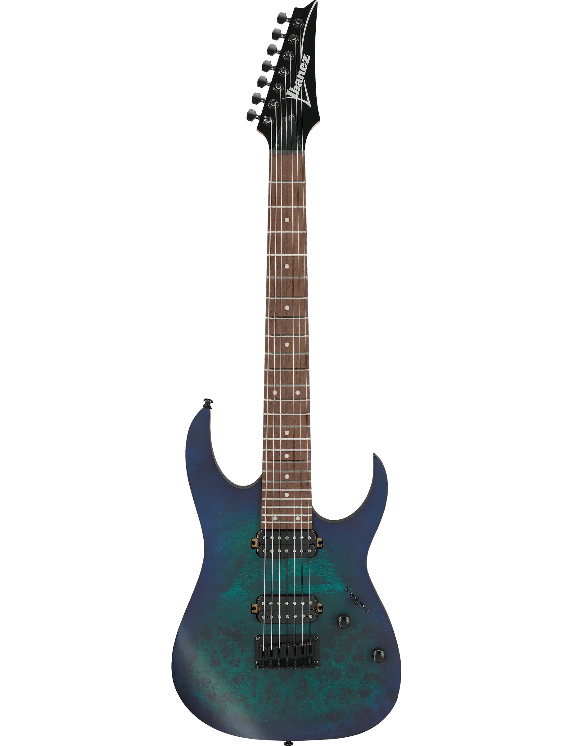 Ibanez RG7421PB 7-string electric guitar in Sapphire Blue Flat finish.