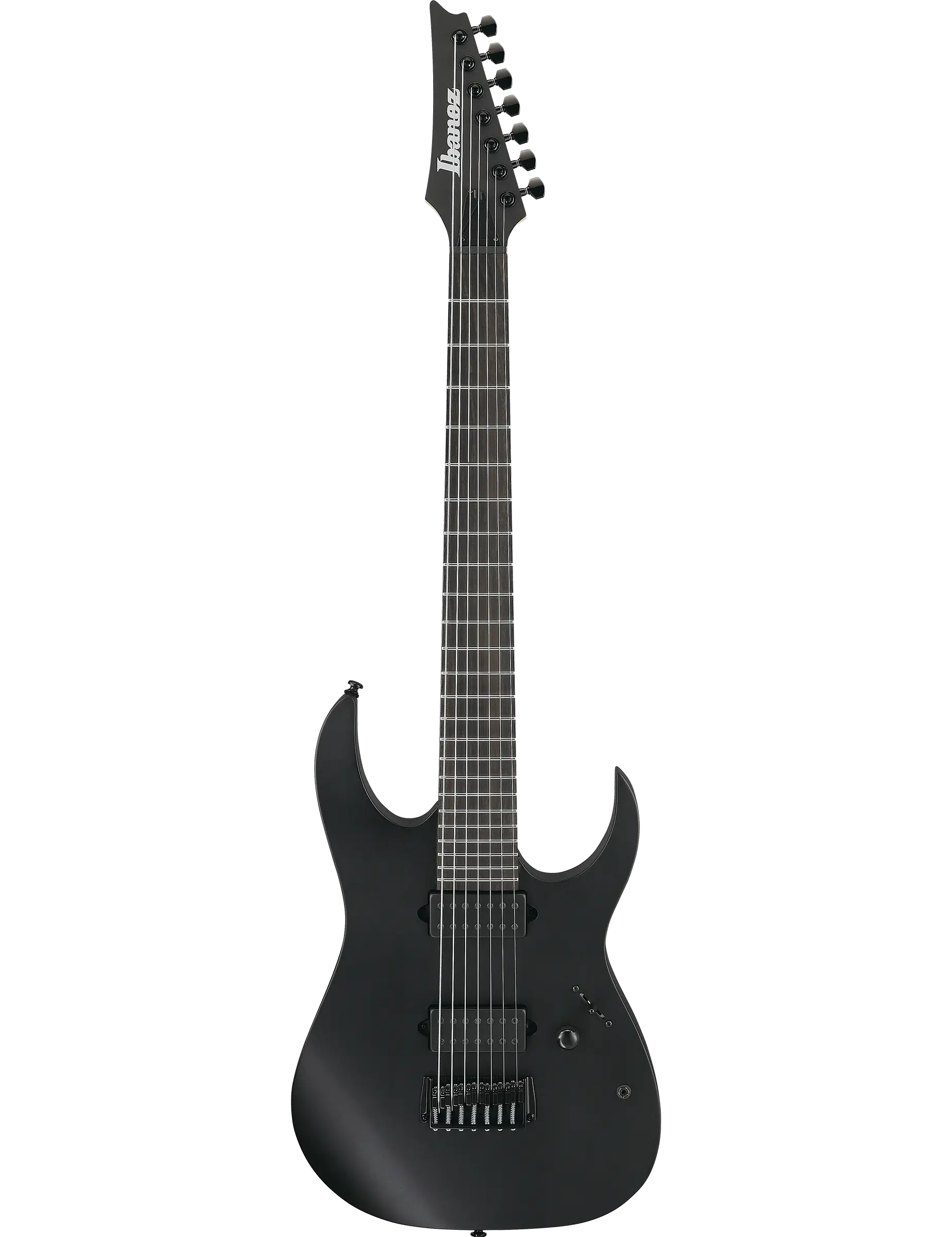 Ibanez RGIXL7 Iron Label 7-string electric guitar in Black Flat finish.
