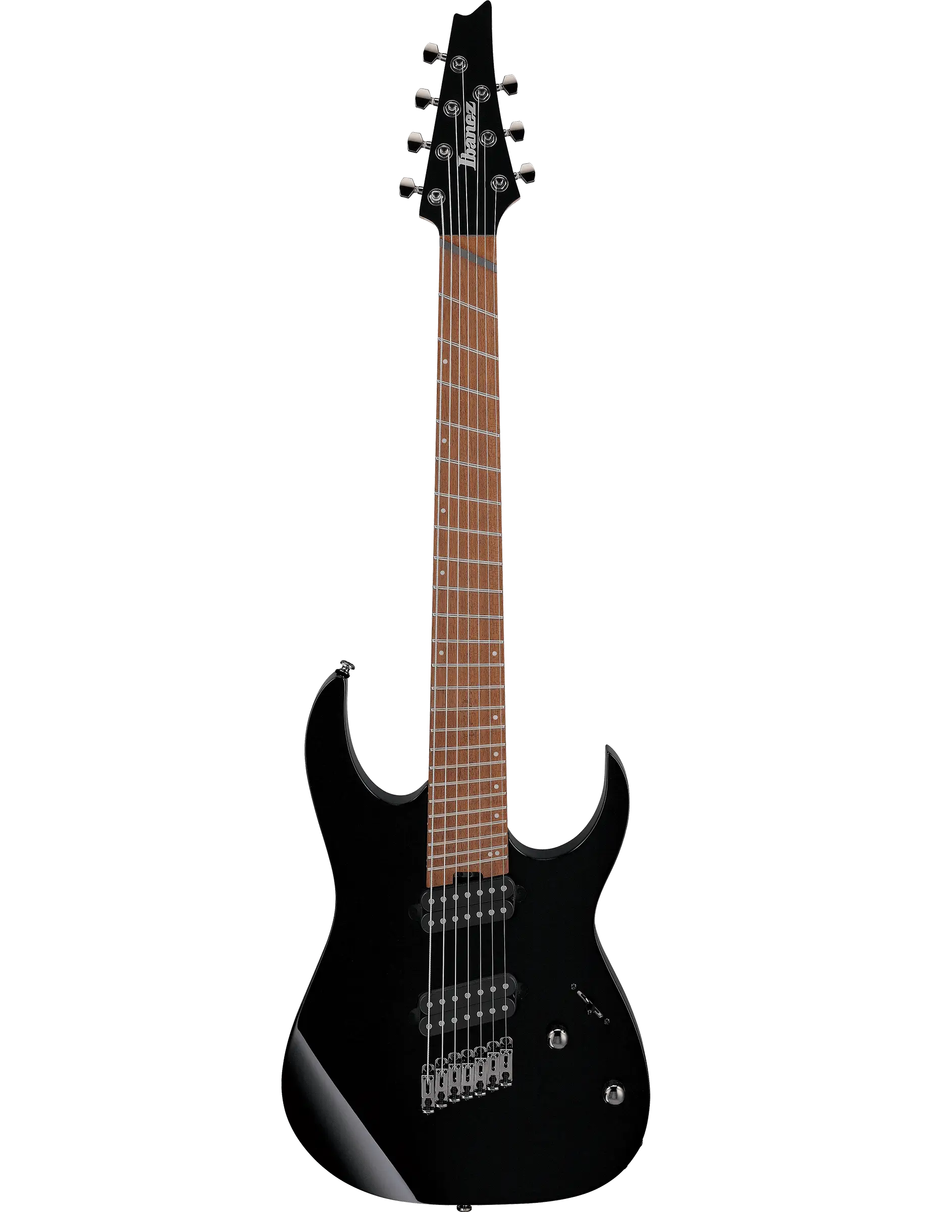 Ibanez RGMS7 black multi-scale 7-string electric guitar.
