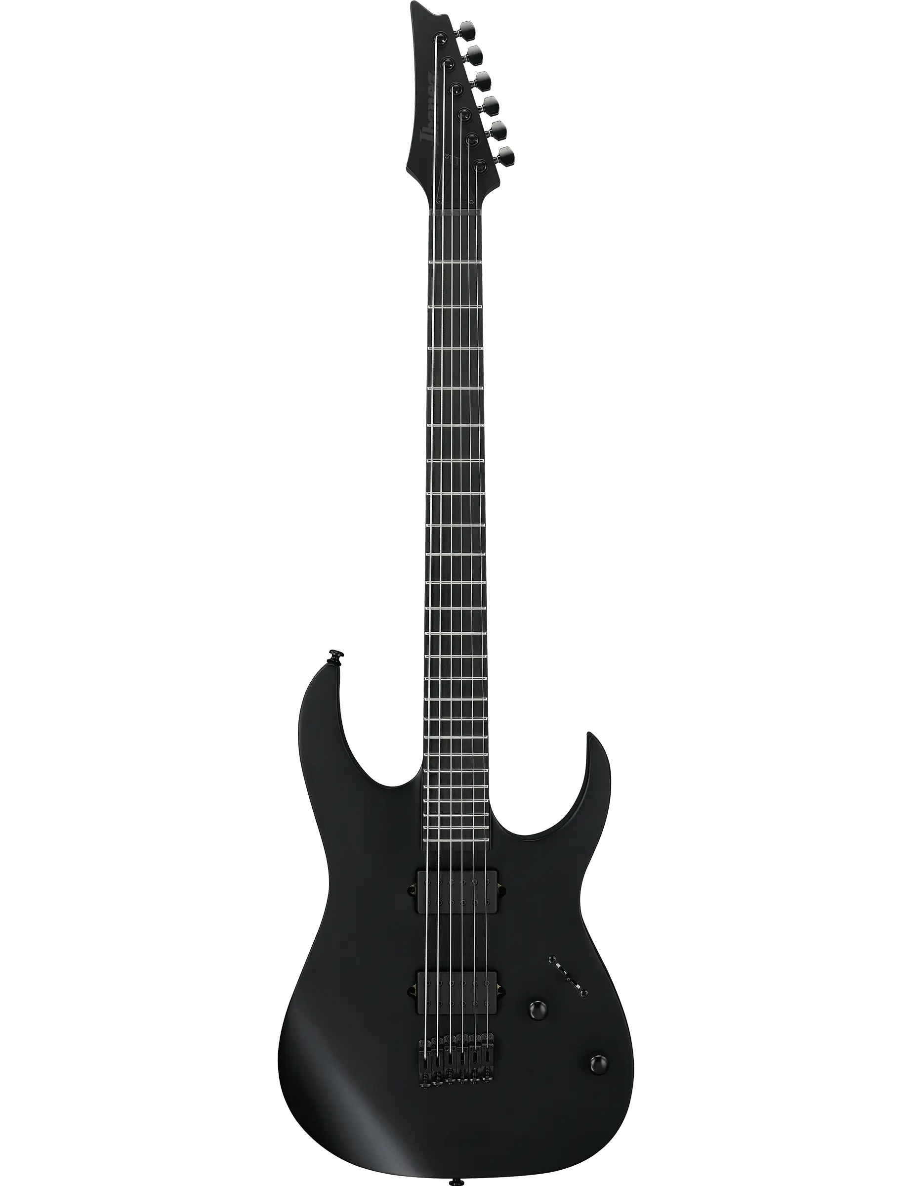 Ibanez RGRTBB21 Iron Label baritone electric guitar in Black Flat finish.